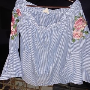 Striped Peace Love over the shoulders top size L free with a $50 purchase